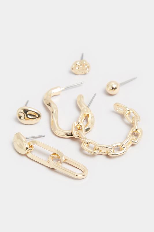 6 PACK Gold Tone Hoop and Stud Earring Set | Yours Clothing 3