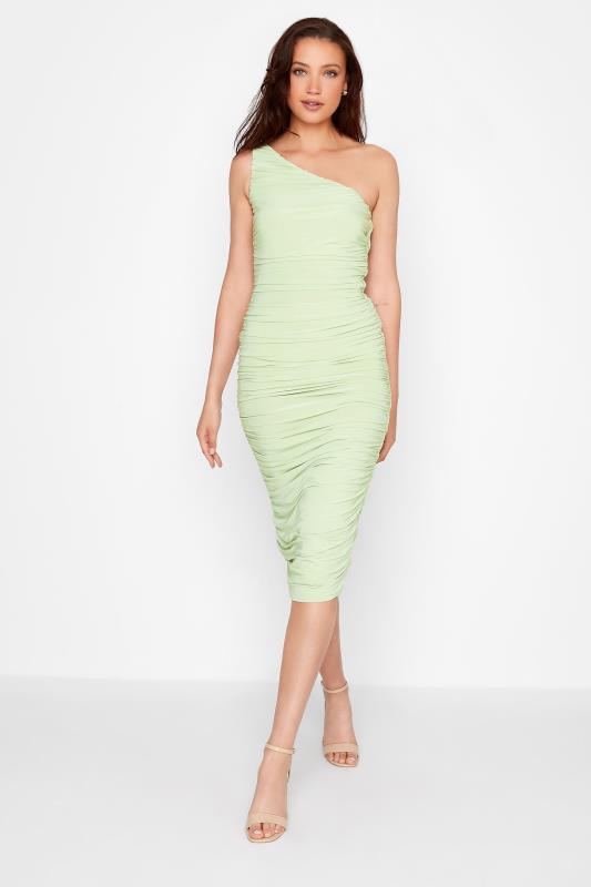 LTS Tall Sage Green One Shoulder Ruched Midi Dress 1