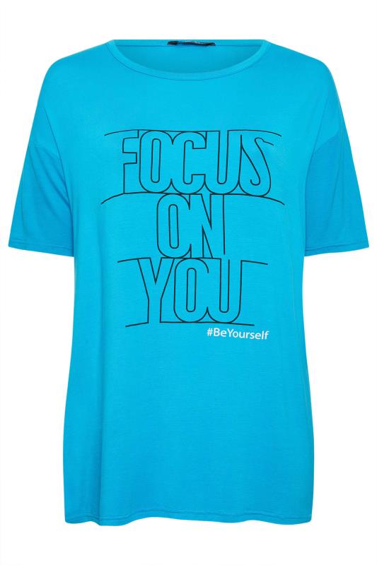 YOURS ACTIVE Plus Size Blue 'Focus On You' Slogan Top | Yours Clothing 6