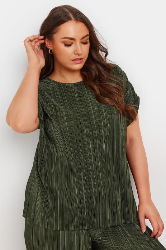  LIMITED COLLECTION Curve Khaki Green Textured Top