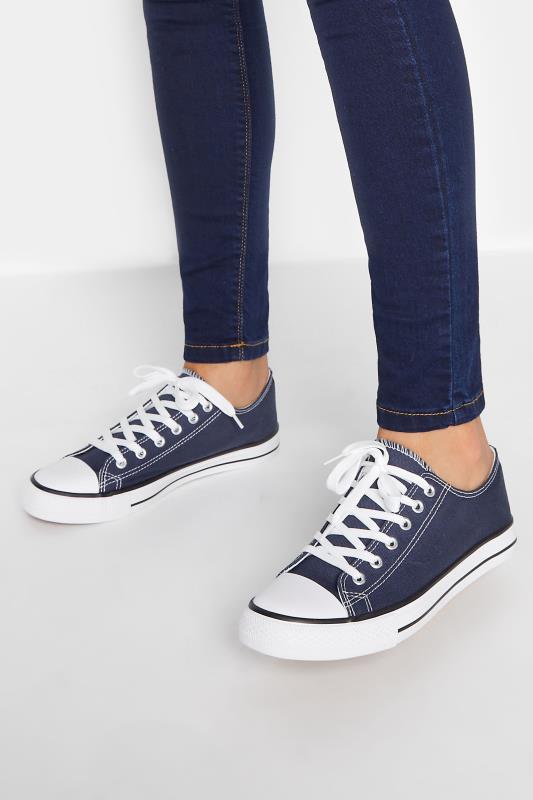Tall  LTS Navy Canvas Low Trainers In Standard D Fit