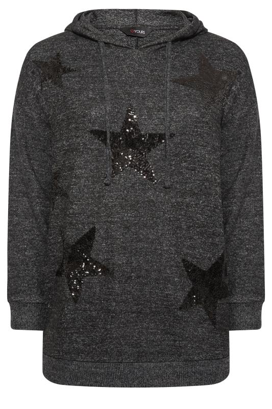 Plus Size Womens Curve Charcoal Grey & Black Sequin Star Hoodie | Yours Clothing 6