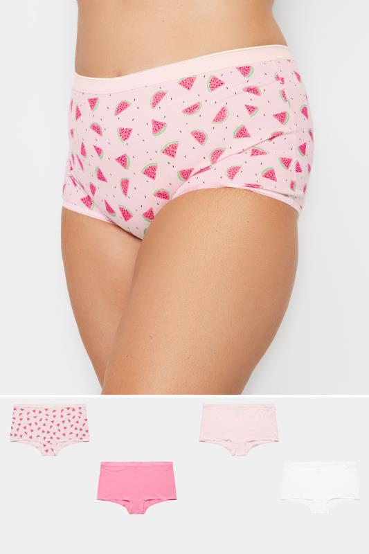 YOURS 5 PACK Curve Pink Watermelon Print High Waisted Shorts | Yours Clothing 1