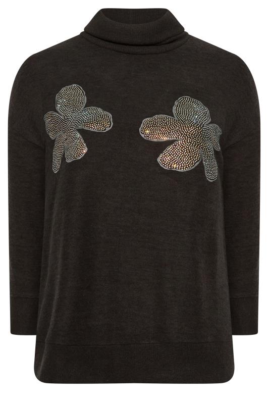 YOURS LUXURY Curve Black Diamante Embellished Floral Turtle Neck Jumper | Yours Clothing  7