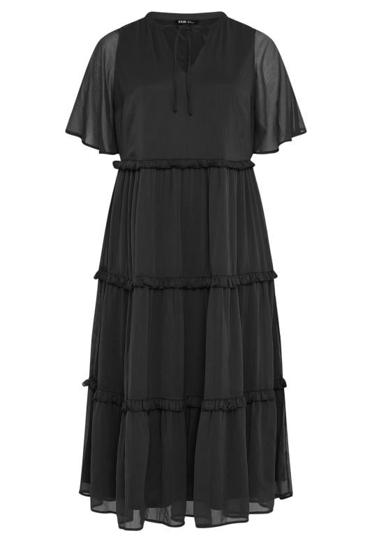 YOURS Plus Size Black Chiffon Tiered Midaxi Dress | Yours Clothing  5