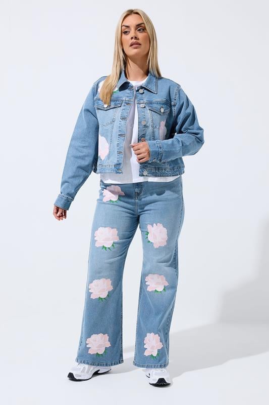 LIMITED COLLECTION Plus Size Blue Rose Printed Jeans | Yours Clothing 2