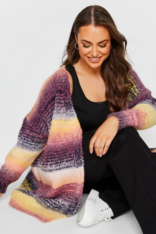 Plus Size Purple & Yellow Ombre Knitted Cardigan | Yours Clothing 5