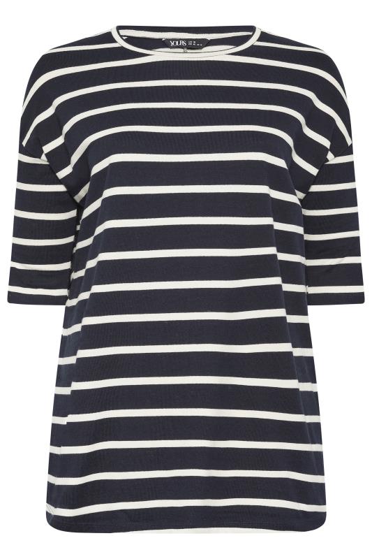 YOURS Curve Navy Blue Striped Button Sleeve Top | Yours Clothing 5