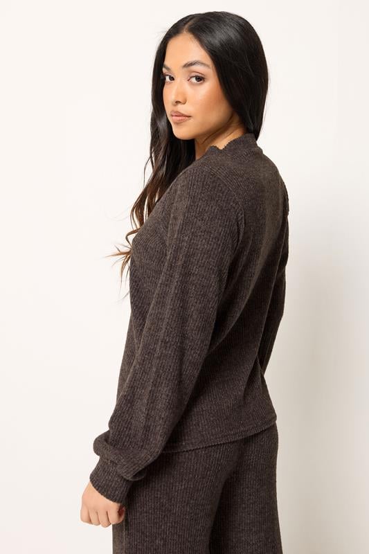 PixieGirl Petite Women's Chocolate Brown Ribbed Soft Touch Cardigan | PixieGirl 2