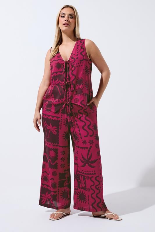  LIMITED COLLECITON pantalones de pierna ancha rojo frambuesa con estampado de verano 