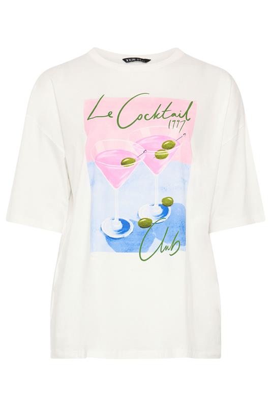 YOURS Plus Size Ivory White 'Le Cocktail' Boxy T-Shirt | Yours Clothing 5