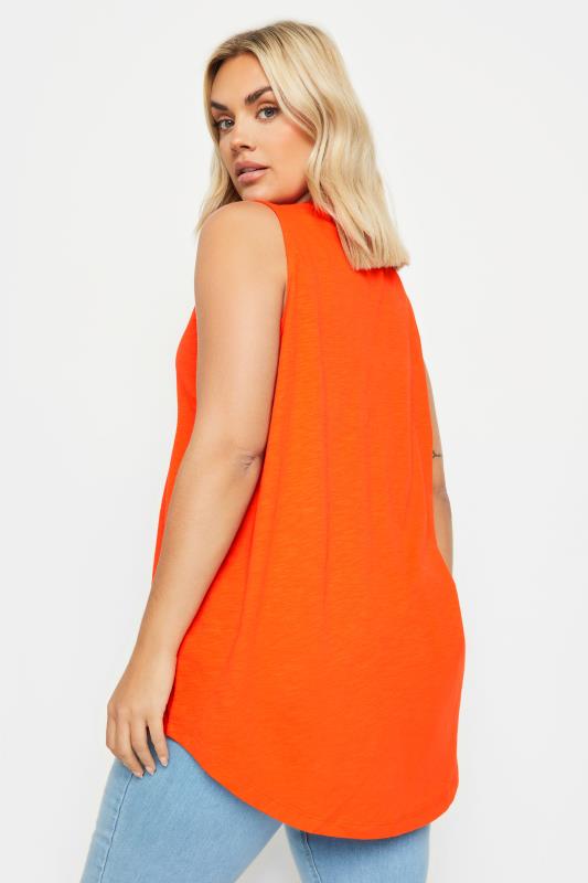 YOURS Plus Size Bright Orange Pintuck Henley Vest Top | Yours Clothing 3