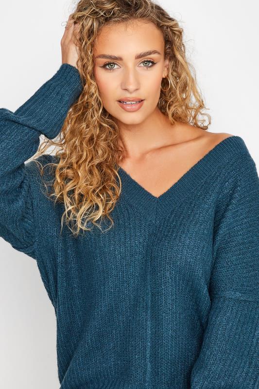 LTS Tall Teal Blue V-Neck Knitted Jumper 4