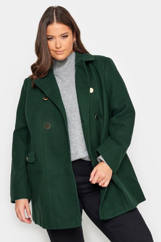 YOURS Plus Size Forest Green Collared Formal Coat | Yours Clothing 1