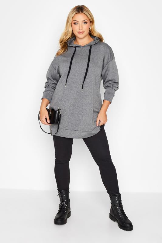 Plus Size Grey Marl Side Zip Hoodie | Yours Clothing 2