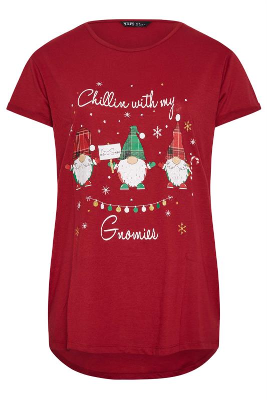 YOURS Curve Red 'Chillin With My Gnomies' Christmas T-Shirt | Yours Clothing  6