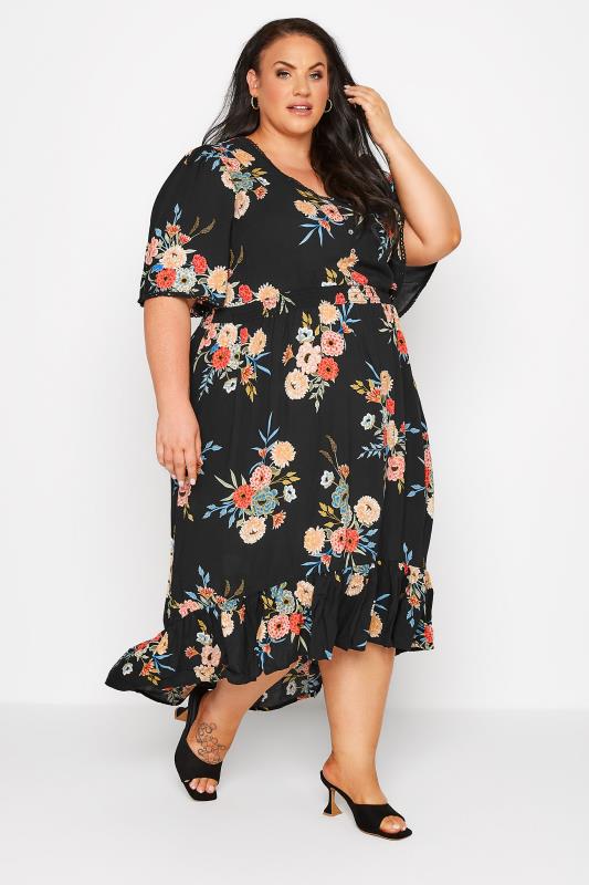 Plus Size Black Floral High Low Dress | Yours Clothing 2