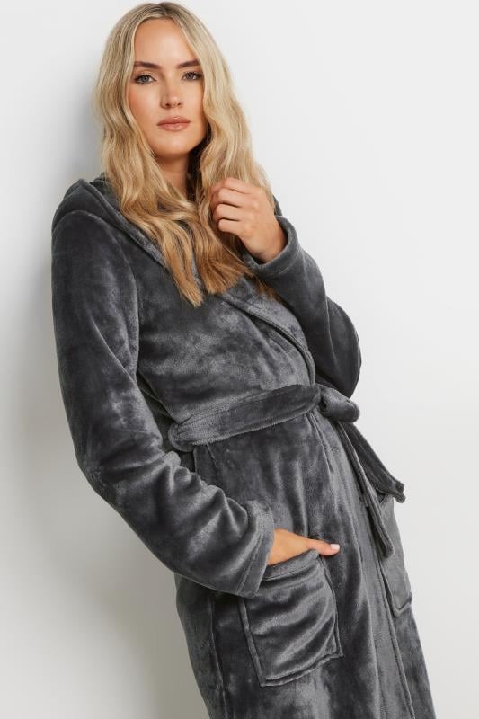 LTS Tall Dark Grey Hooded Maxi Dressing Gown | Long Tall Sally 4