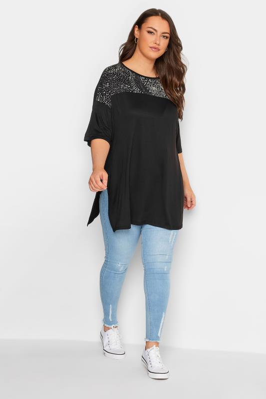YOURS Plus Size Black Animal Print Contrast Detail Top | Yours Clothing 2