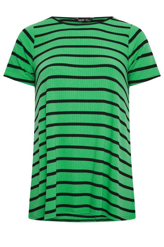 YOURS Curve Plus Size Green Stripe Ribbed Swing T-Shirt | Yours Clothing  6