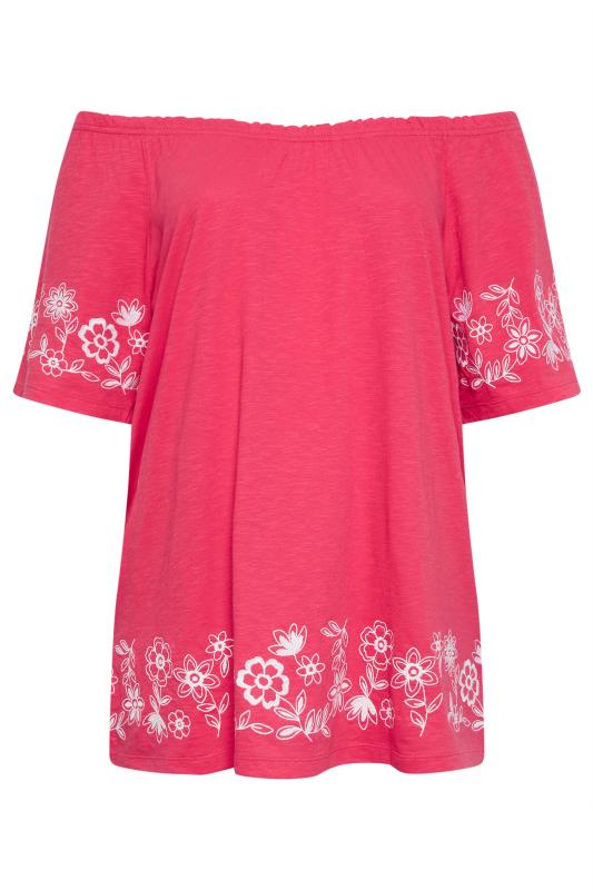 YOURS Plus Size Pink Embroidered Detail Bardot Top | Yours Clothing 6