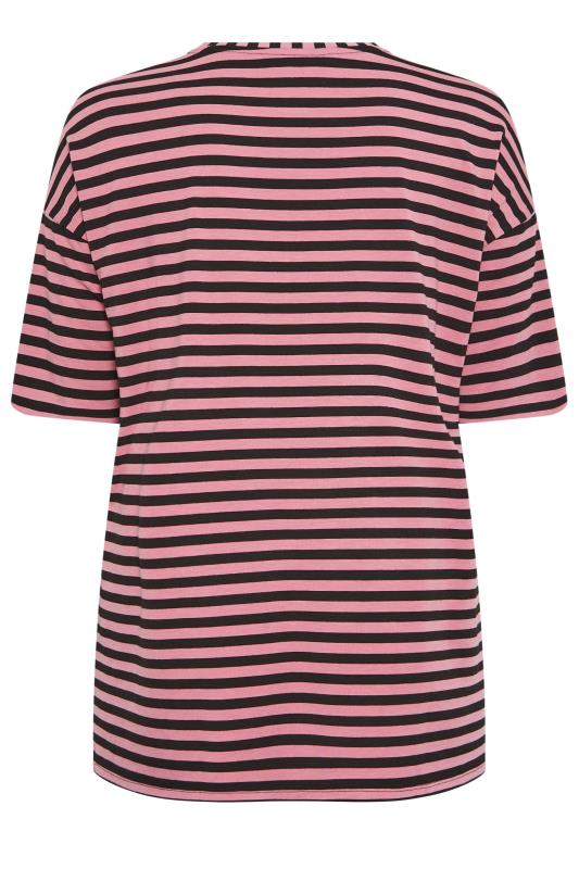YOURS Plus Size Pink Stripe Print Oversized T-Shirt | Yours Clothing 6
