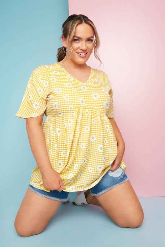 LIMITED COLLECTION Curve Lemon Yellow Gingham Floral Kimono Top_L.jpg
