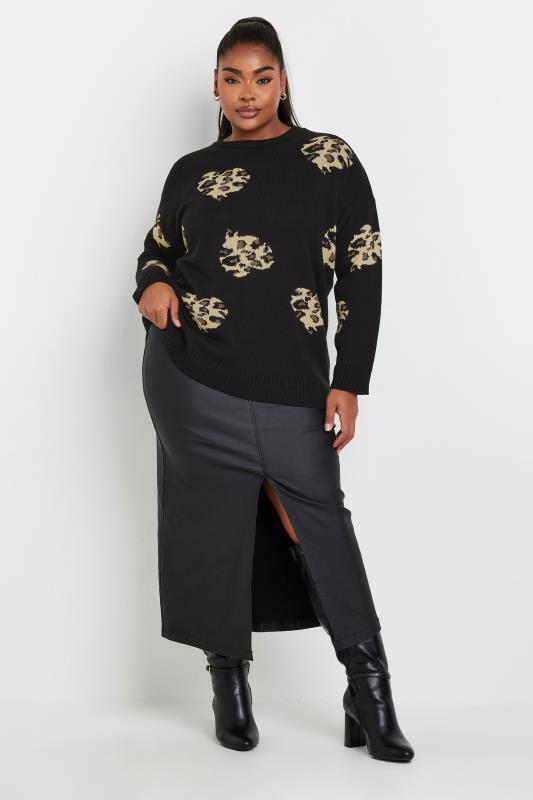 LIMITED COLLECTION Plus Size Black Leopard Print Heart Jumper | Yours Clothing  2