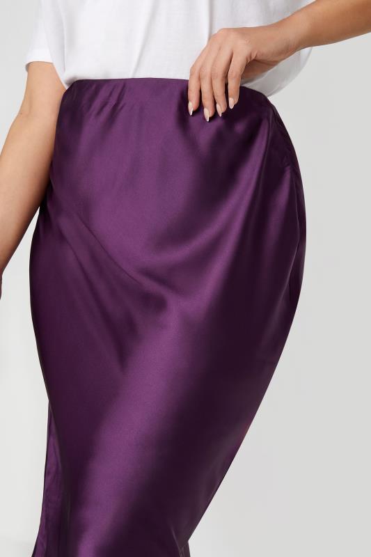 YOURS Plus Size Purple Satin Midi Skirt | Yours Clothing 4