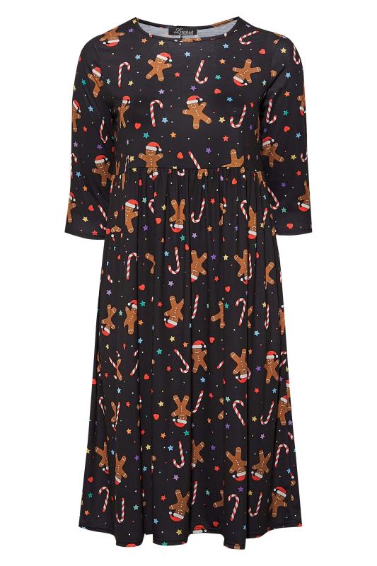 LIMITED COLLECTION Curve Black Christmas Gingerbread Print Smock Dress 6