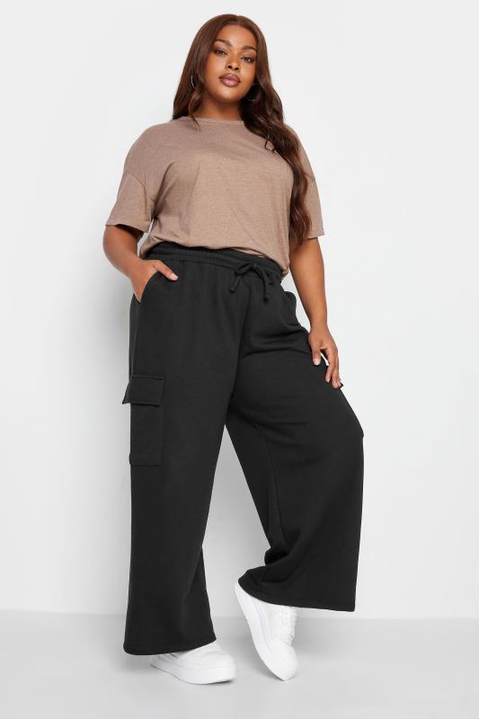 LIMITED COLLECTION Plus Size Black Wide Leg Cargo Joggers | Yours Clothing