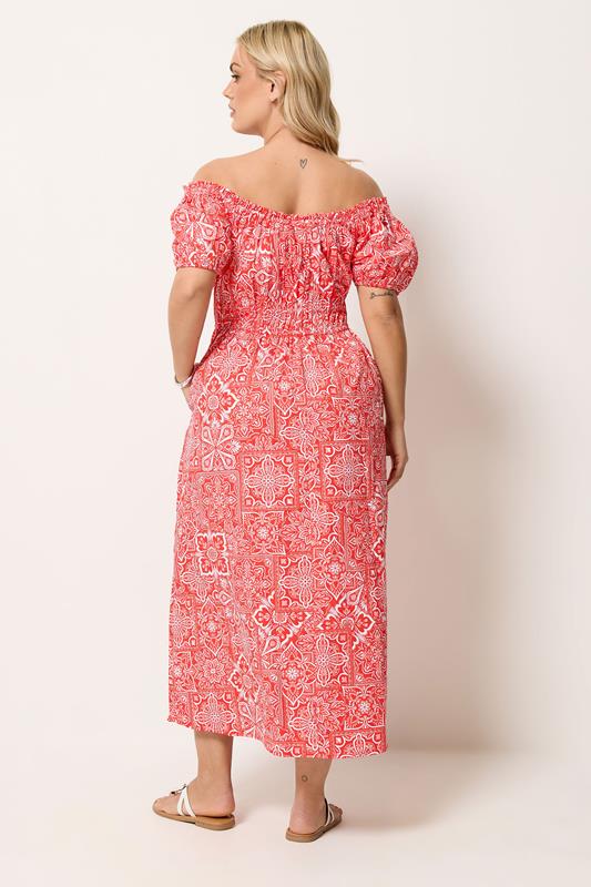 YOURS Plus Size Red Paisley Poplin Bardot Dress | Yours Clothing 2