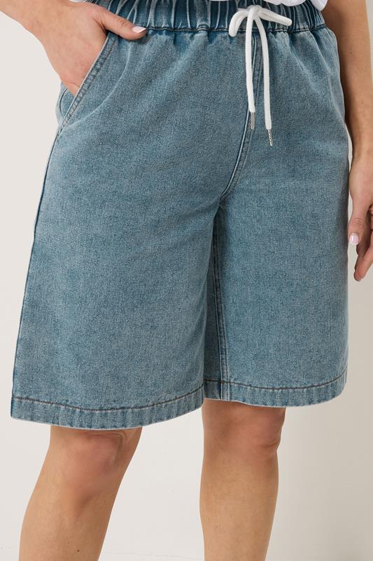 LTS Tall Women's Light Blue Acid Wash Pull On Denim Cotton Jorts | Long Tall Sally 4