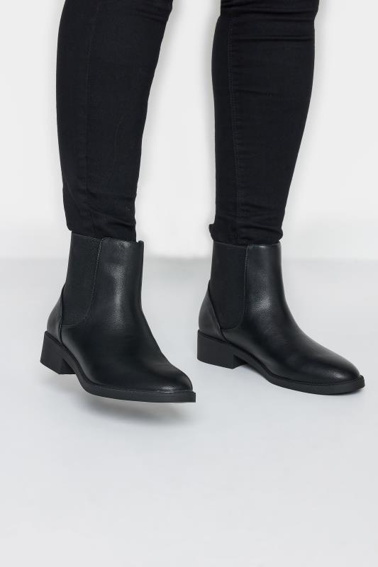 Black Faux Leather Elasticated Chelsea Boots In Wide E Fit | Yours Clothing