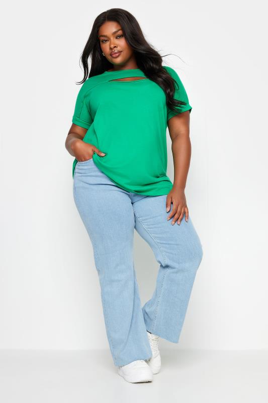 YOURS Plus Size Bright Green Cut Out T-Shirt | Yours Clothing 2