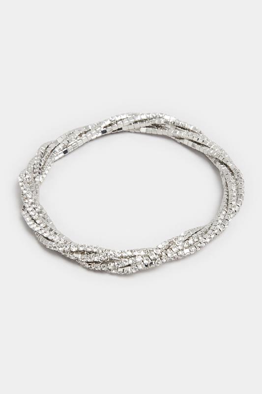 Silver Tone Diamante Twist Stretch Bracelet | Yours Clothing