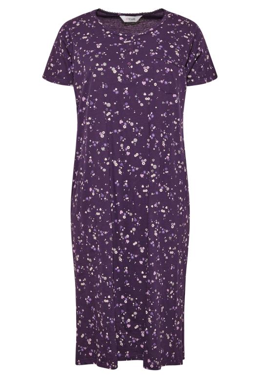 Plus Size Purple Ditsy Print Placket Midaxi Nightdress | Yours Clothing  6