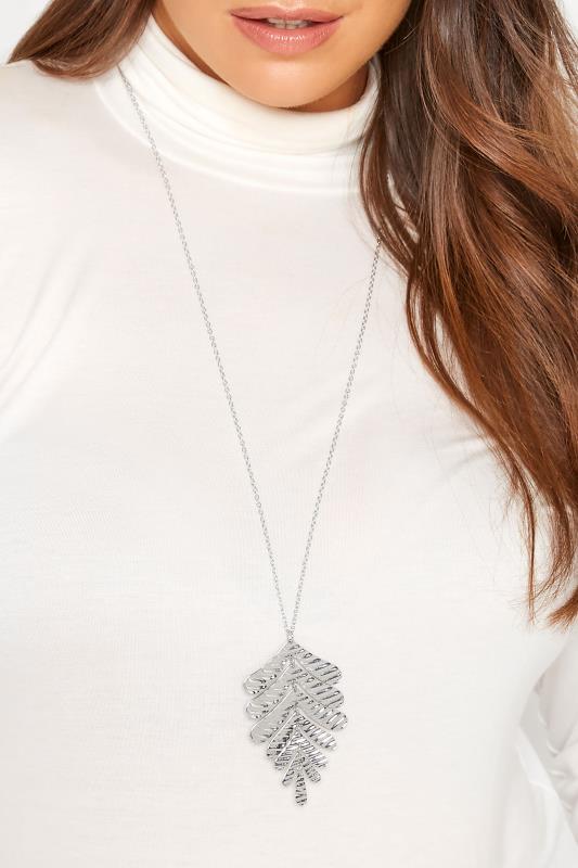 Silver Tone Leaf Pendant Long Necklace | Yours Clothing 1