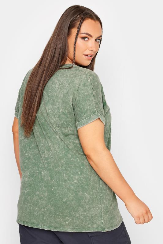 YOURS Plus Size Curve Khaki Green Acid Wash Cut Out T-Shirt | Yours Clothing  4