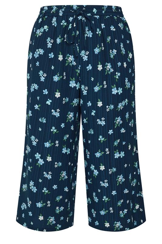 YOURS Plus Size Navy Blue Floral Crop Trousers | Yours Clothing 5