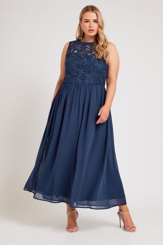 YOURS LONDON Plus Size Navy Blue Lace Bodice Maxi Dress | Yours Clothing  4