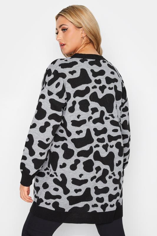 Plus Size Curve Black & Grey Cow Print Knitted Cardigan | Yours Clothing 4
