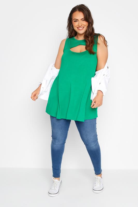 Plus Size Bright Green Cut Out Swing Vest Top | Yours Clothing  2