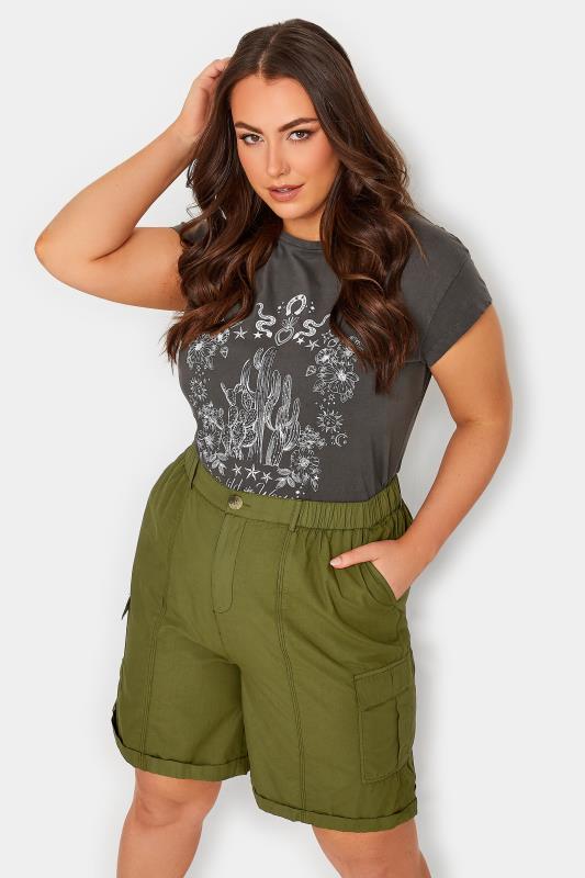 YOURS Plus Size Khaki Green Cargo Shorts | Yours Clothing 1