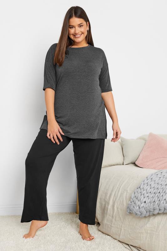 2 PACK Plus Size Black Wide Leg Pyjama Bottoms | Yours Clothing 3