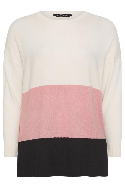 YOURS Plus Size White & Pink Colourblock Jumper | Yours Clothing 4
