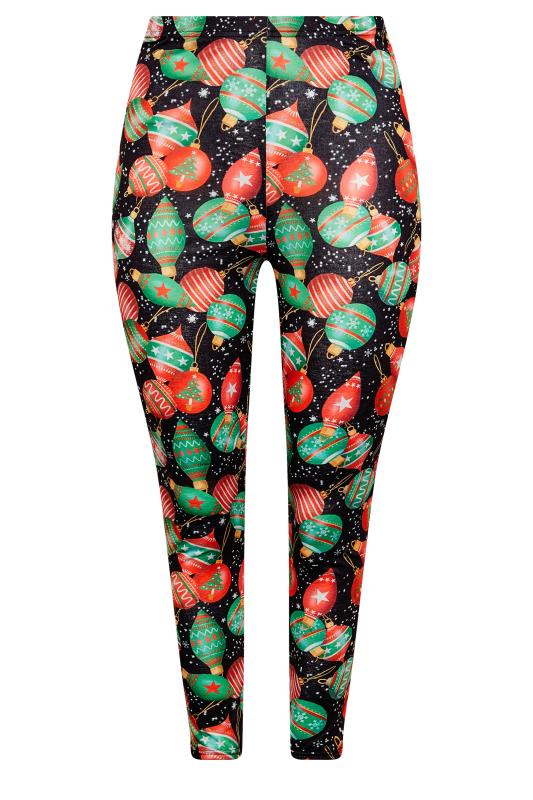 Curve Plus Size Red & Green Christmas Bauble Leggings | Yours Clothing 3