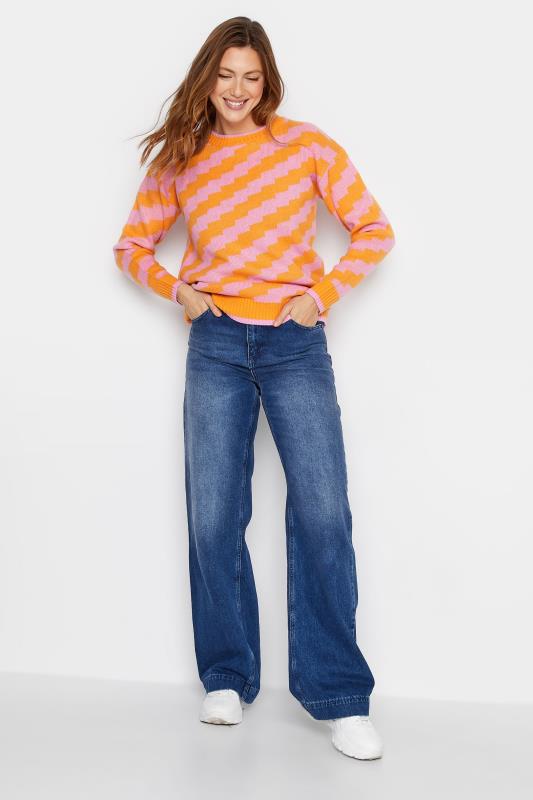 LTS Tall Orange & Pink Zig Zag  Jacquard Knit Jumper | Long Tall Sally  2