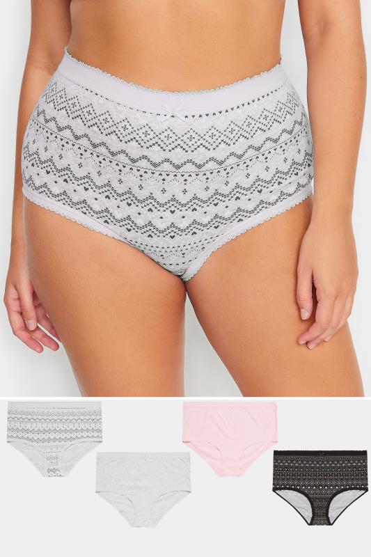  Grande Taille YOURS Curve 5 PACK Grey Fairisle Print Full Briefs