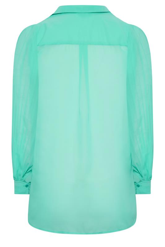 Plus Size YOURS LONDON Turquoise Blue Pleat Sleeve Shirt | Yours Clothing 7